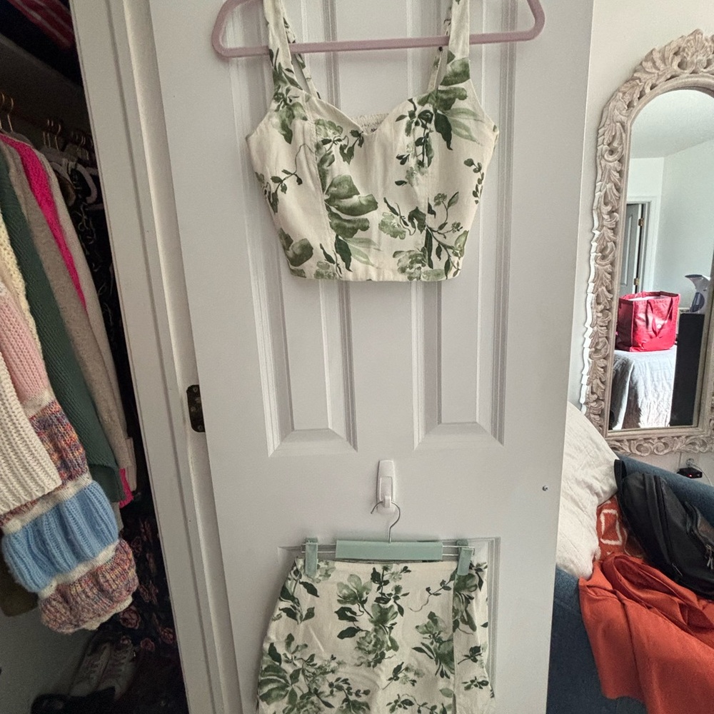 Floral Crop Top and Skirt Set